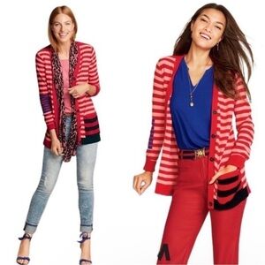 CABI Picnic Cardigan #5446 in red Summer Stripe sophisticated layering patchwork